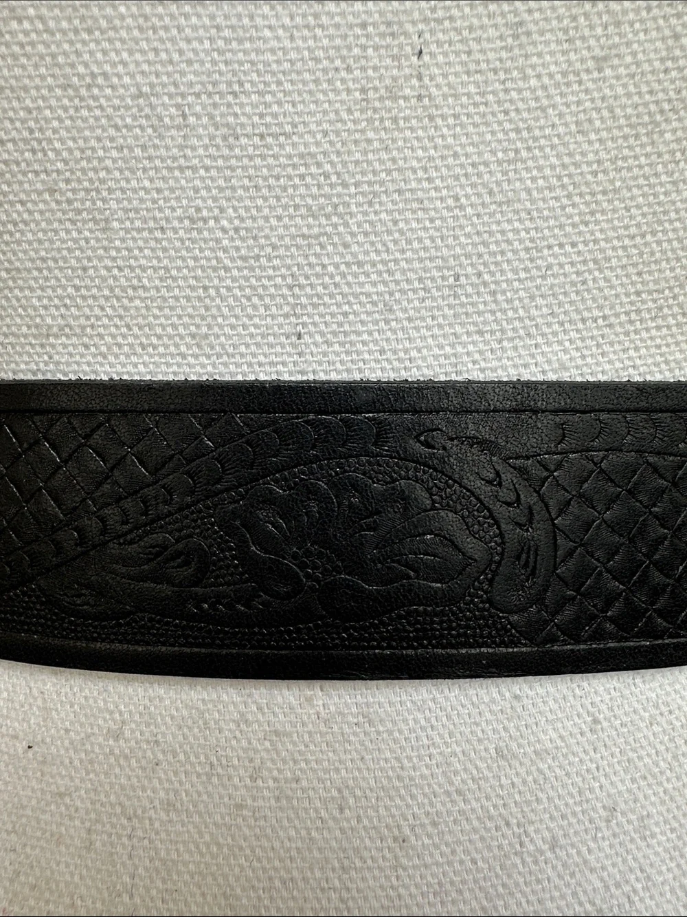 Western Tooled Black Leather Belt with Removable Oval Silver-tone Buckle 34
